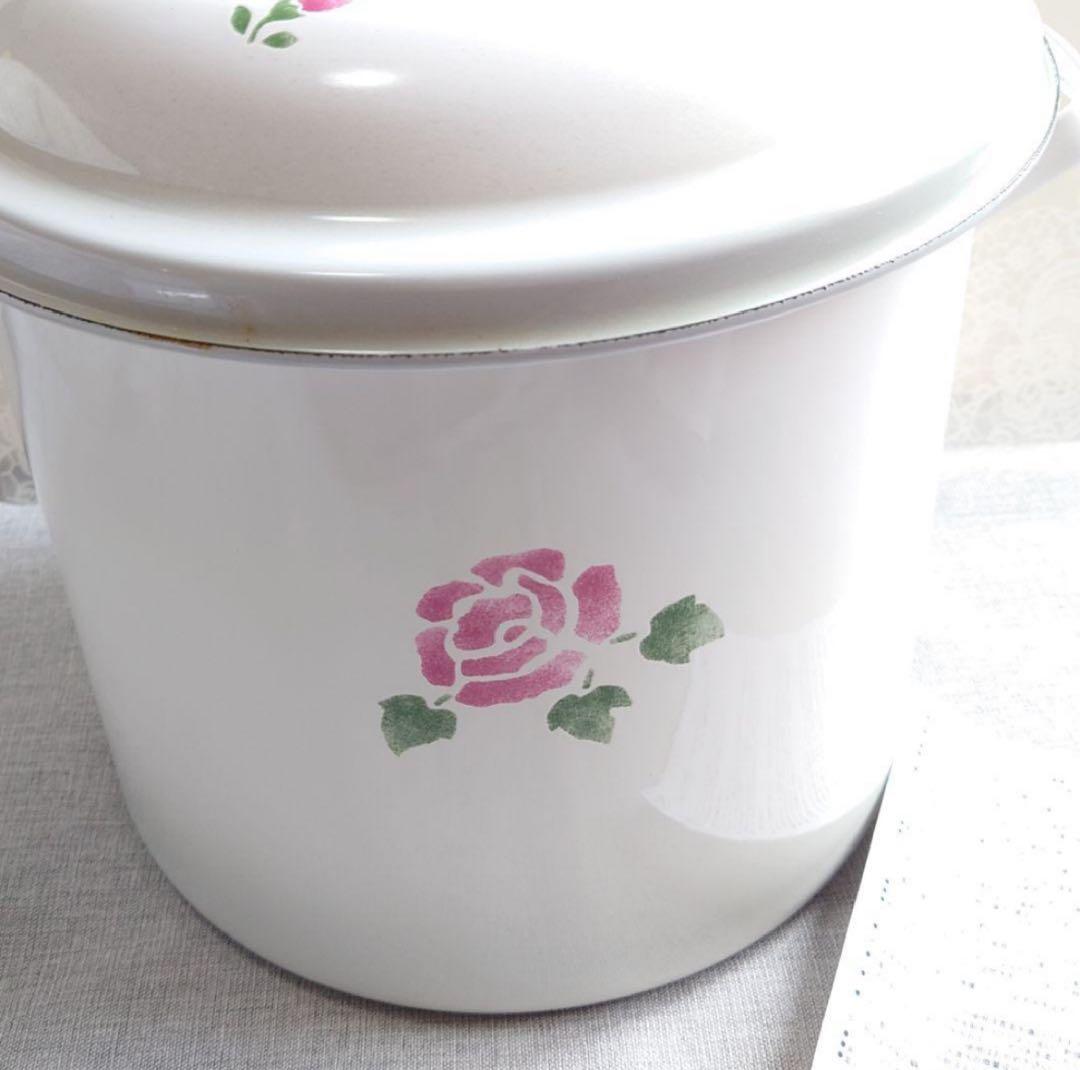 新品希少　マニー　マニーローズ　ホワイト　ホーローライス缶　食品保存容器 蓋付き