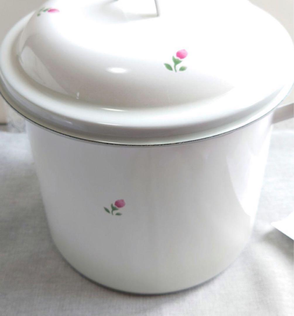 新品希少　マニー　マニーローズ　ホワイト　ホーローライス缶　食品保存容器 蓋付き