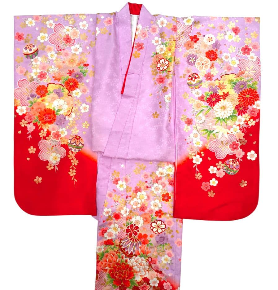 女の子七五三 7歳 四つ身 着物 長襦袢付き 絵羽柄