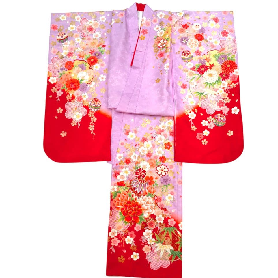 女の子七五三 7歳 四つ身 着物 長襦袢付き 絵羽柄