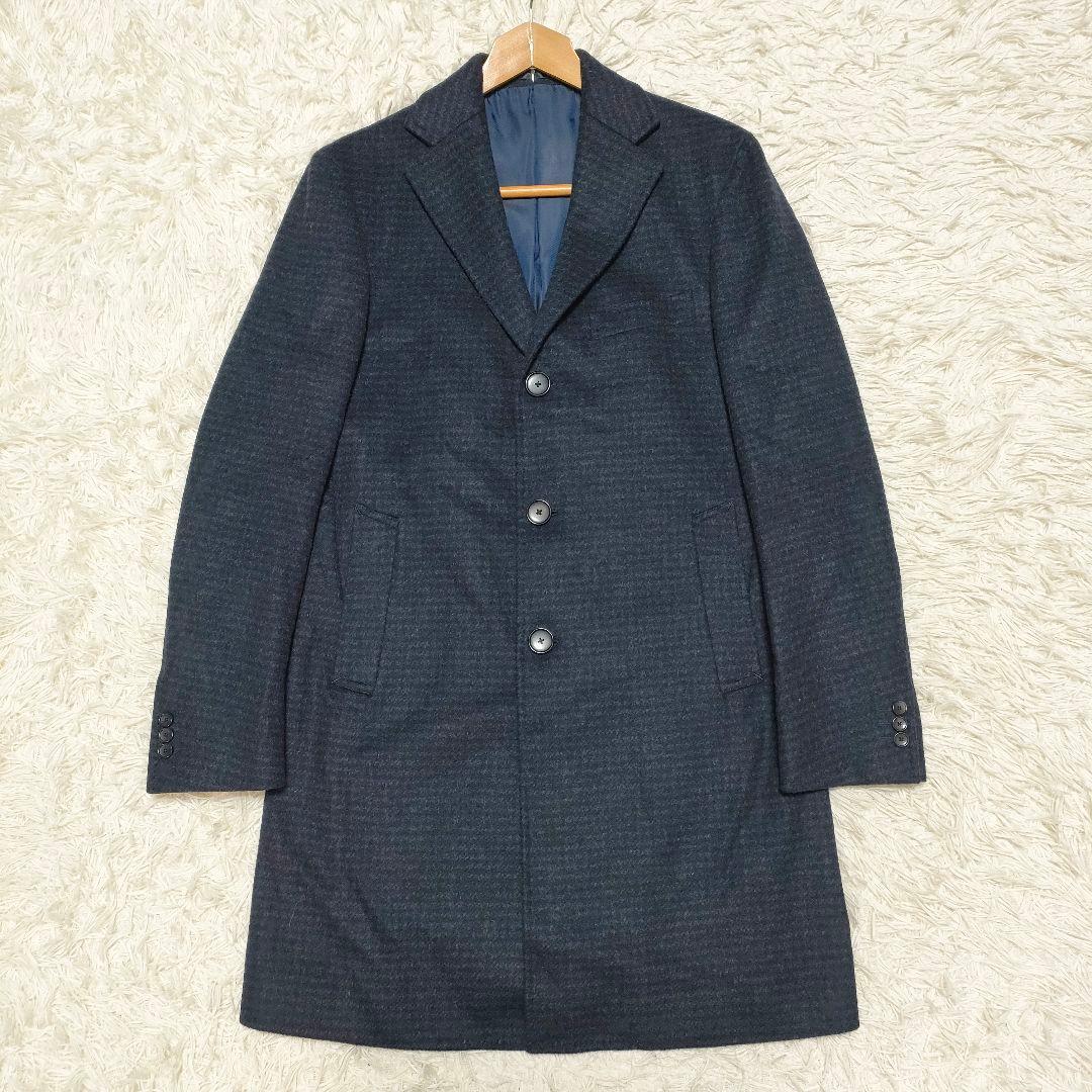 【カシミヤ】エディフィス　チェスターコート　紺　ビジネスカジュアル　メンズ48L