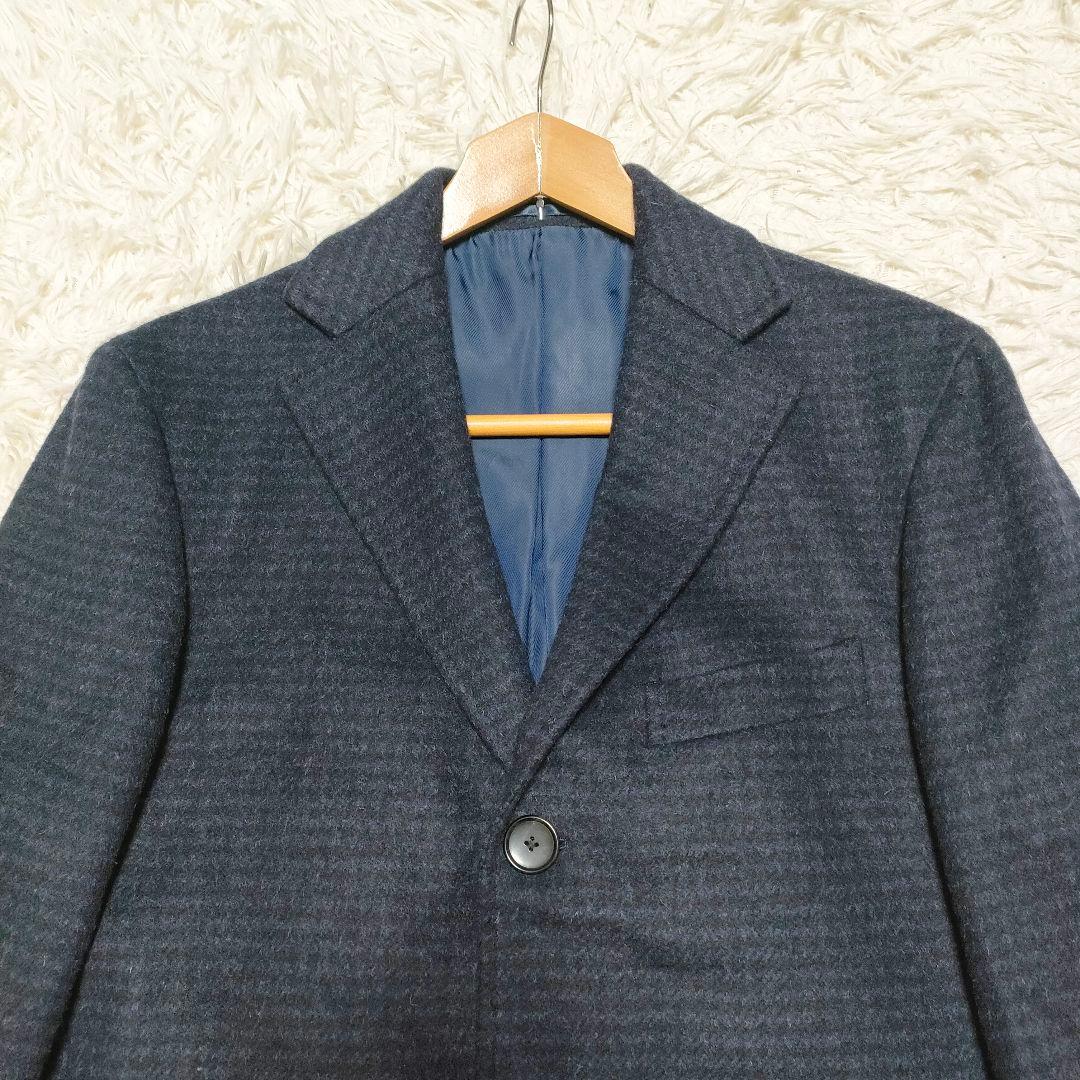 【カシミヤ】エディフィス　チェスターコート　紺　ビジネスカジュアル　メンズ48L