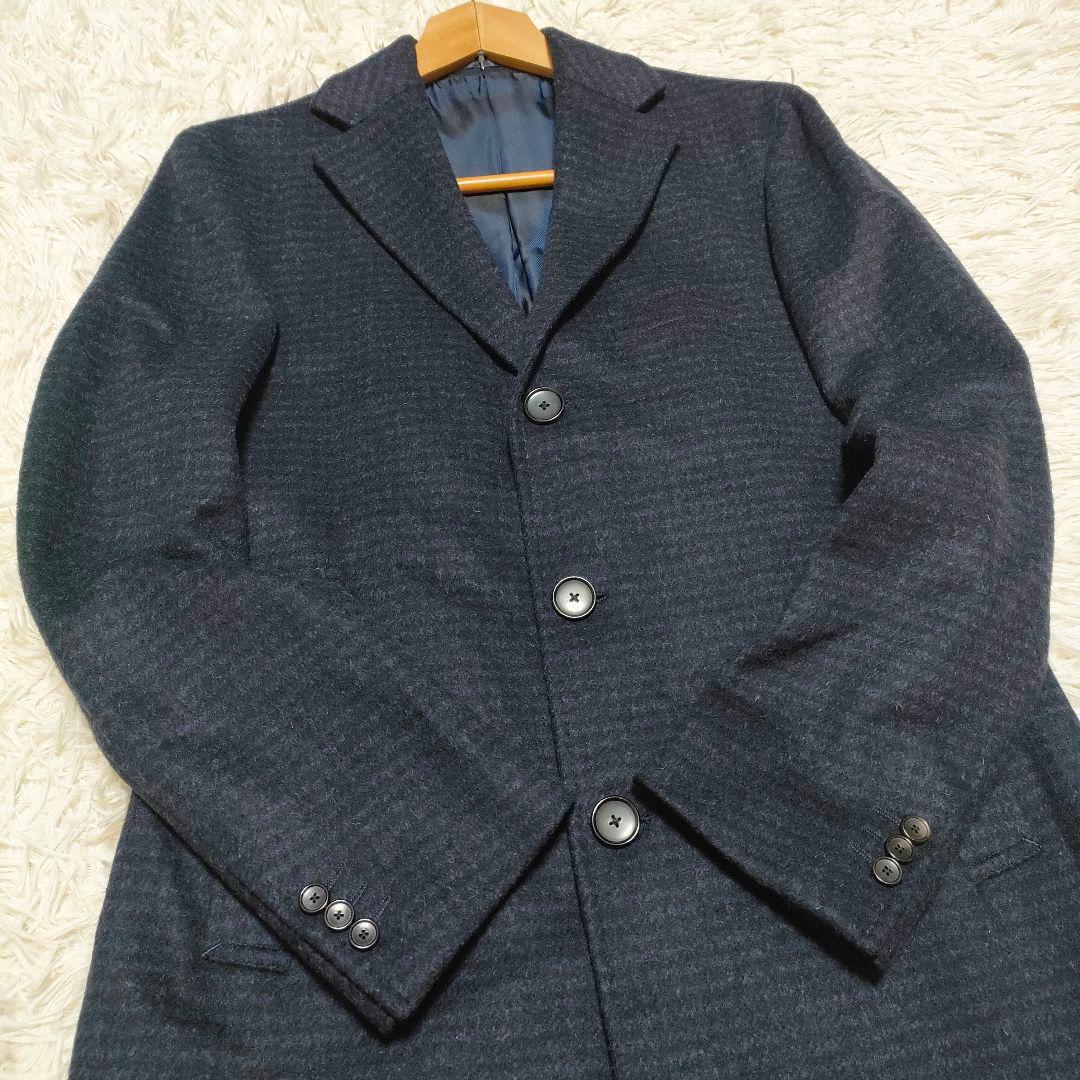【カシミヤ】エディフィス　チェスターコート　紺　ビジネスカジュアル　メンズ48L