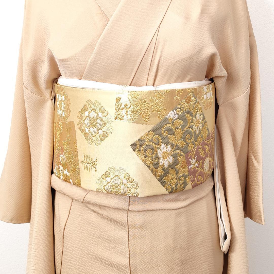 【作り帯】袋帯 二重太鼓 色紙 華文 金糸 箔 二部式帯 F096