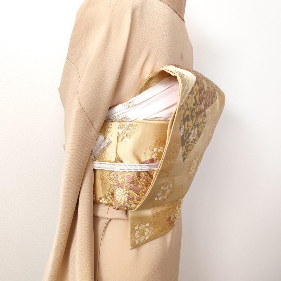 【作り帯】袋帯 二重太鼓 色紙 華文 金糸 箔 二部式帯 F096