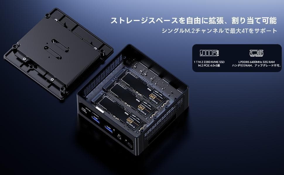 AOOSTAR ミニPC Ryzen 7 6800H 32GB RAM 2TB