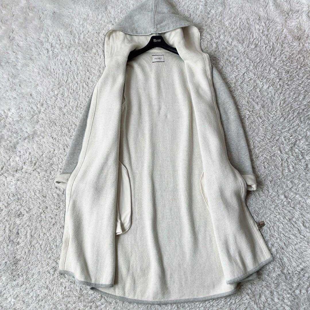 【美品】フォクシー ニットコート フーディパーカーロングニット カシミアコットン