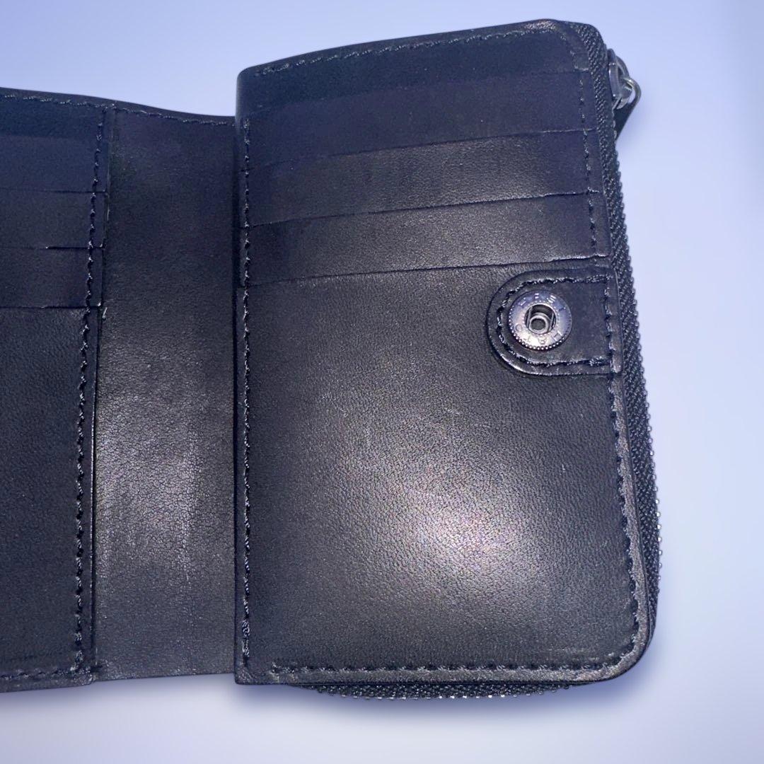 美品 ZOO 象革 エキゾチックレザー 二つ折り 財布 L字 ジップ ブラック