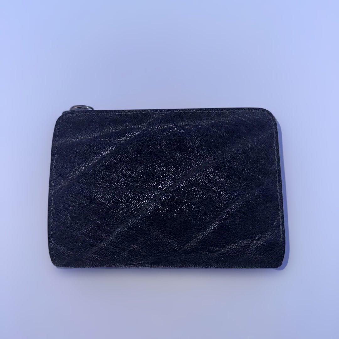 美品 ZOO 象革 エキゾチックレザー 二つ折り 財布 L字 ジップ ブラック
