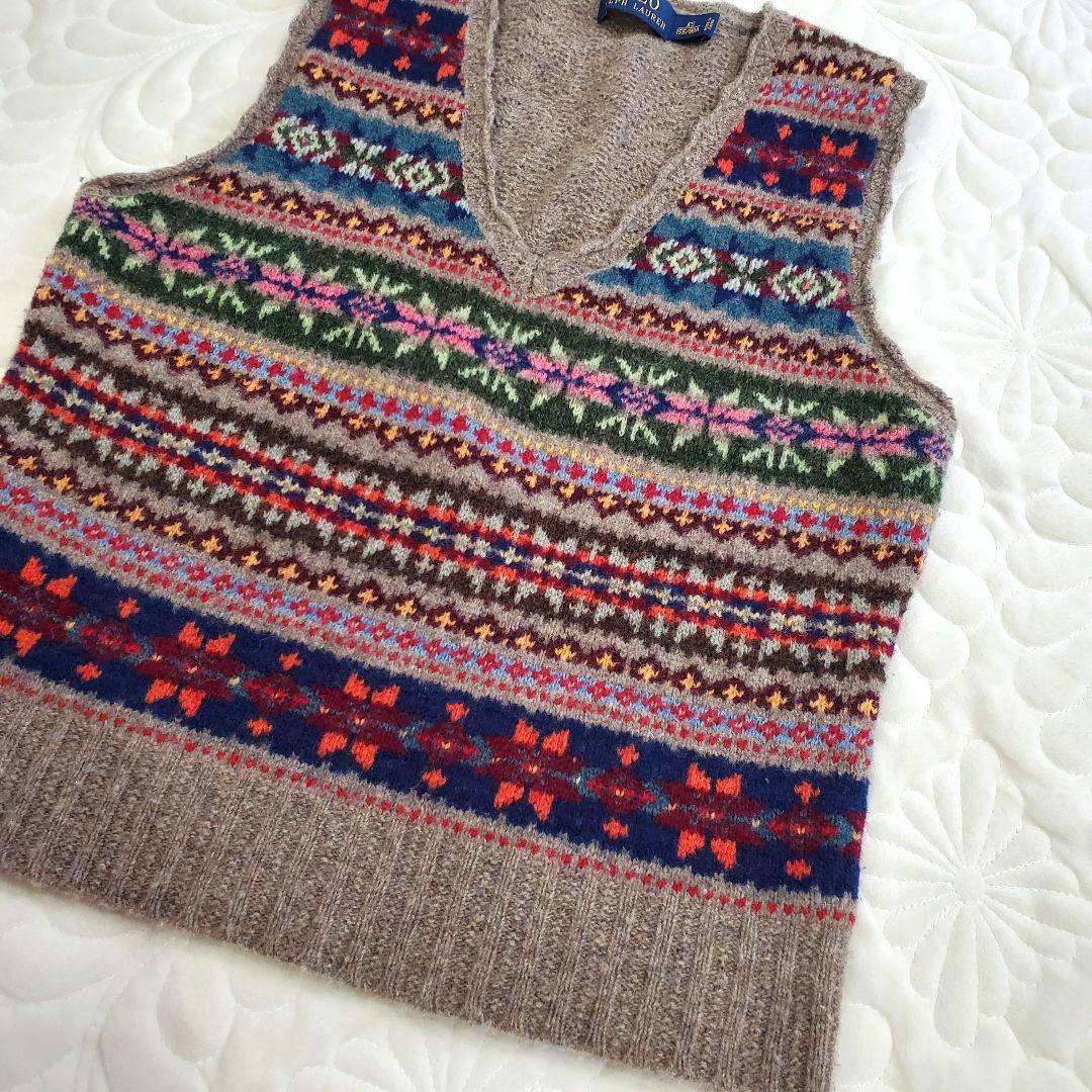 ポロラルフローレン ウールニットベスト Vネック フェアアイル柄