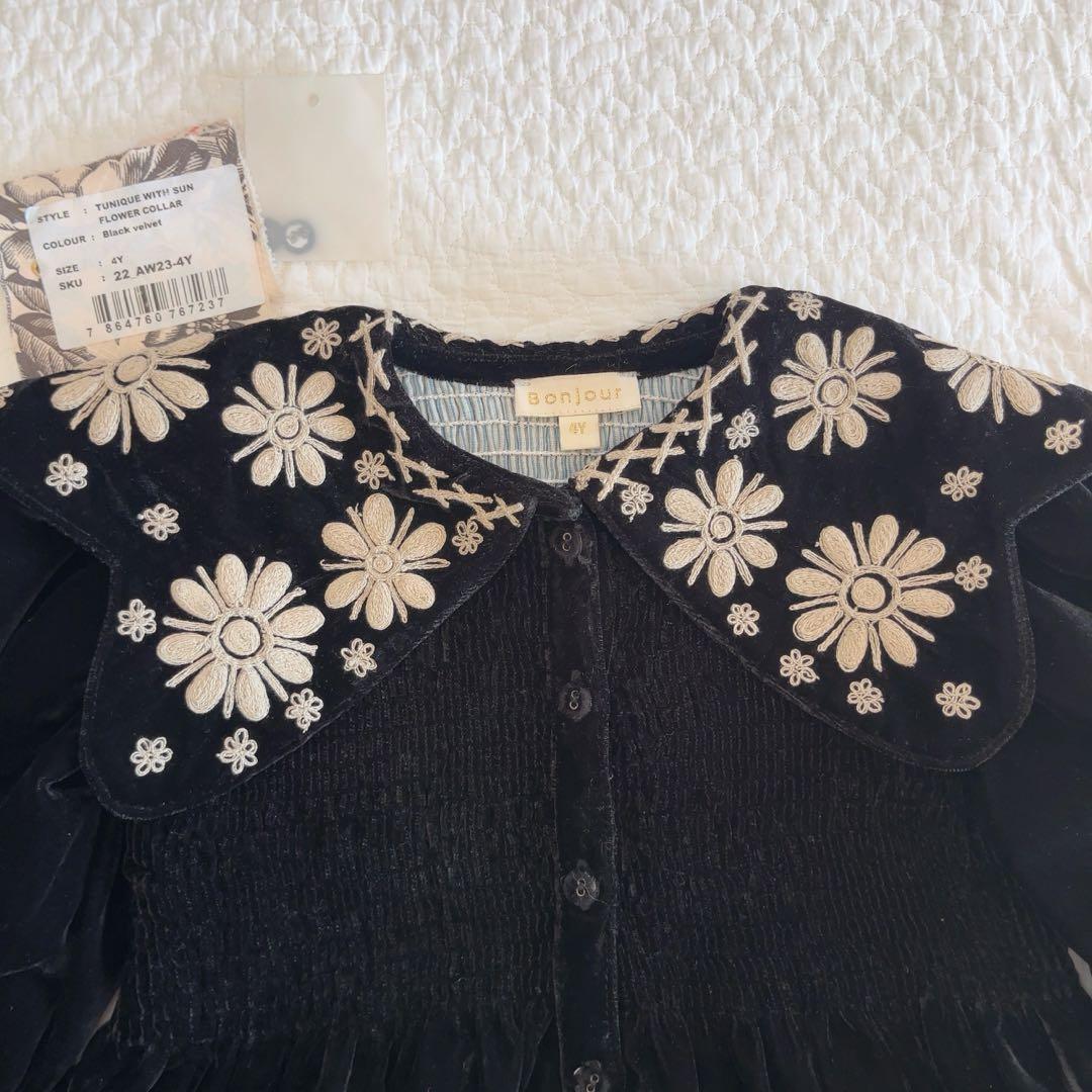 Bonjour diary Black velvet dress 4y ベロア