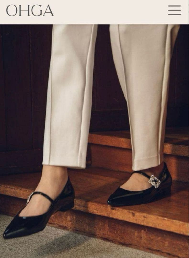 ohga オーガ ビジュー 22.5センチ BLKブラック メリージェーン