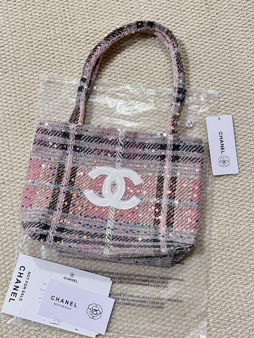 CHANEL チェック柄トートバッグ ピンク系