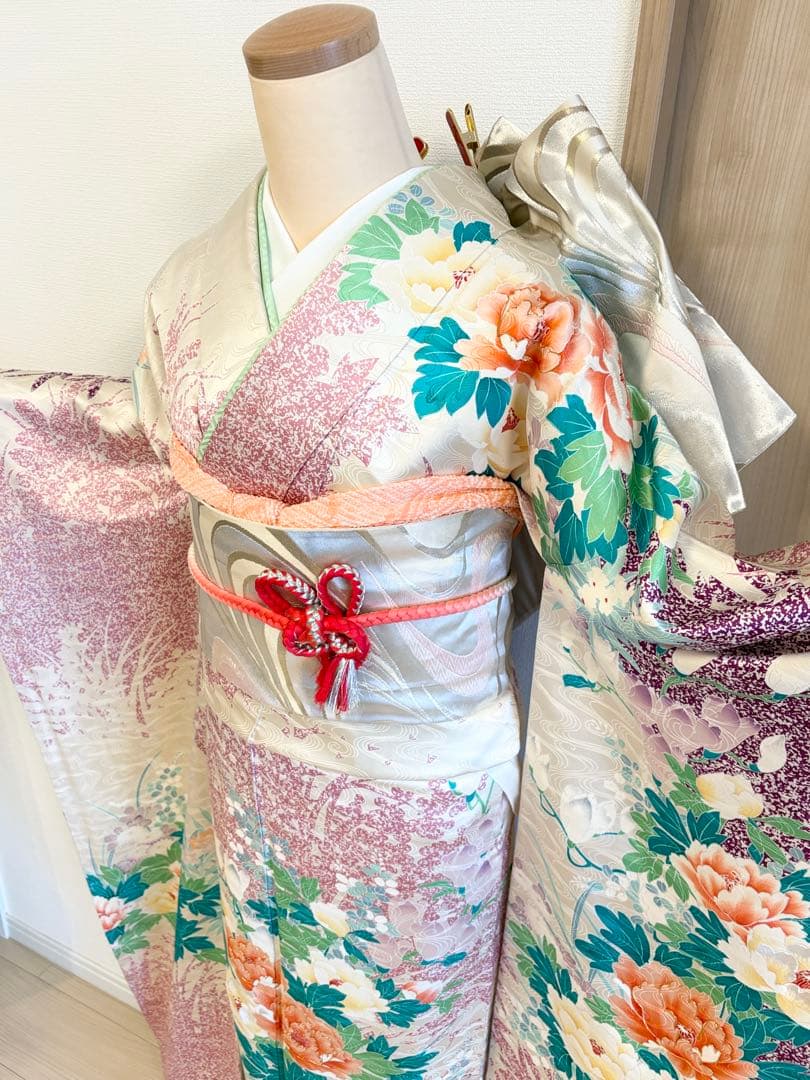 振袖セット 白 紫 緑 花柄 sMH2503201