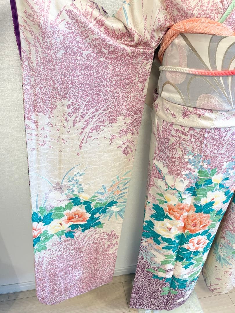 振袖セット 白 紫 緑 花柄 sMH2503201