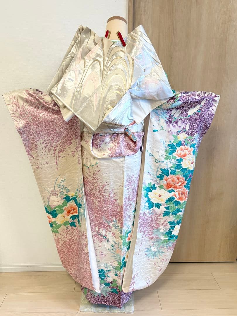 振袖セット 白 紫 緑 花柄 sMH2503201