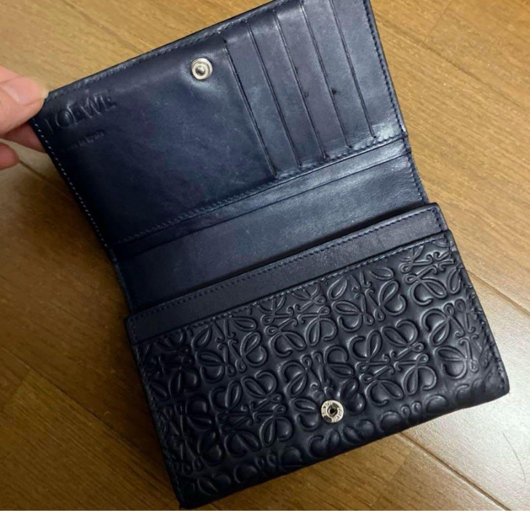ロエベ 二つ折り財布 リピート アナグラム ロゴ ネイビー
