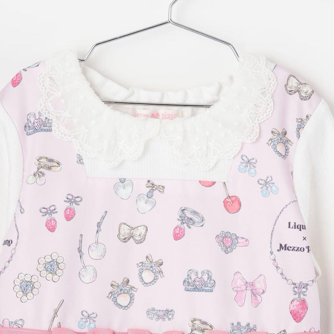 う*る様 メゾピアノ新品新作タグ付き【リキュエム】柄　ドッキングワンピース130