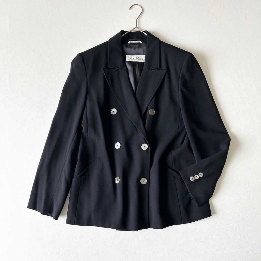 3026yマックスマーラ 白タグダブルブレザーテーラードジャケット 紺 M
