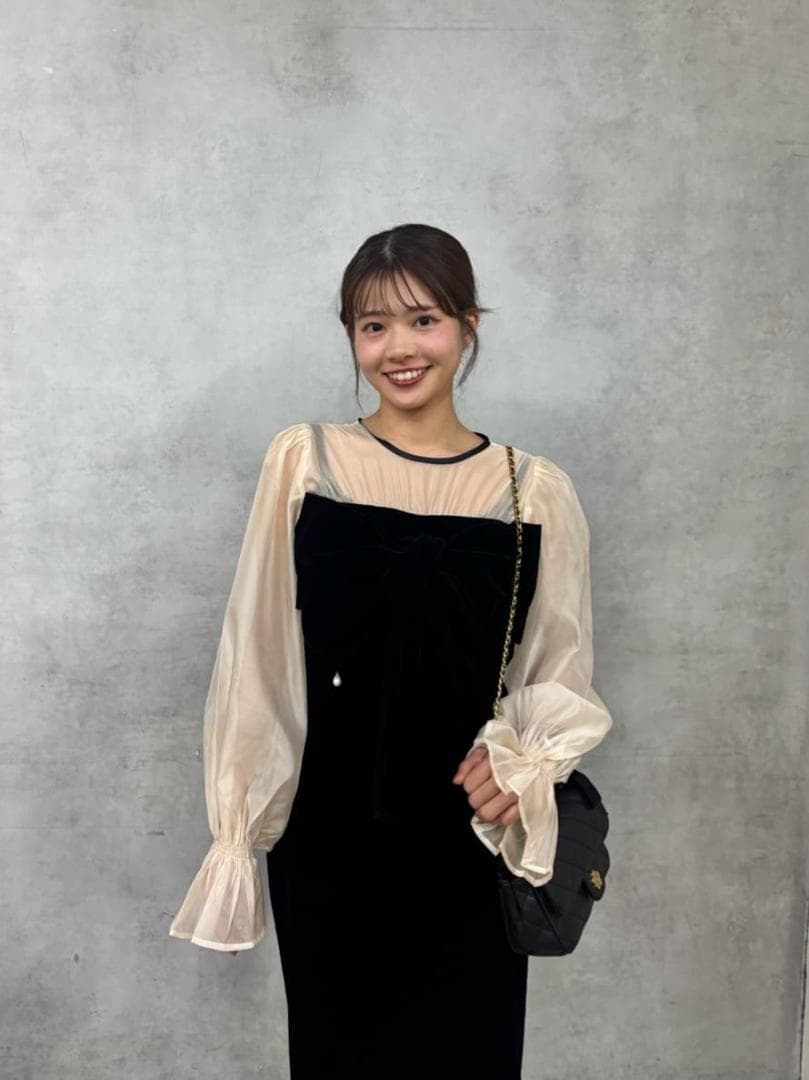 M オケージョン 配色シアーリボンベロアワンピース SALON by Chico