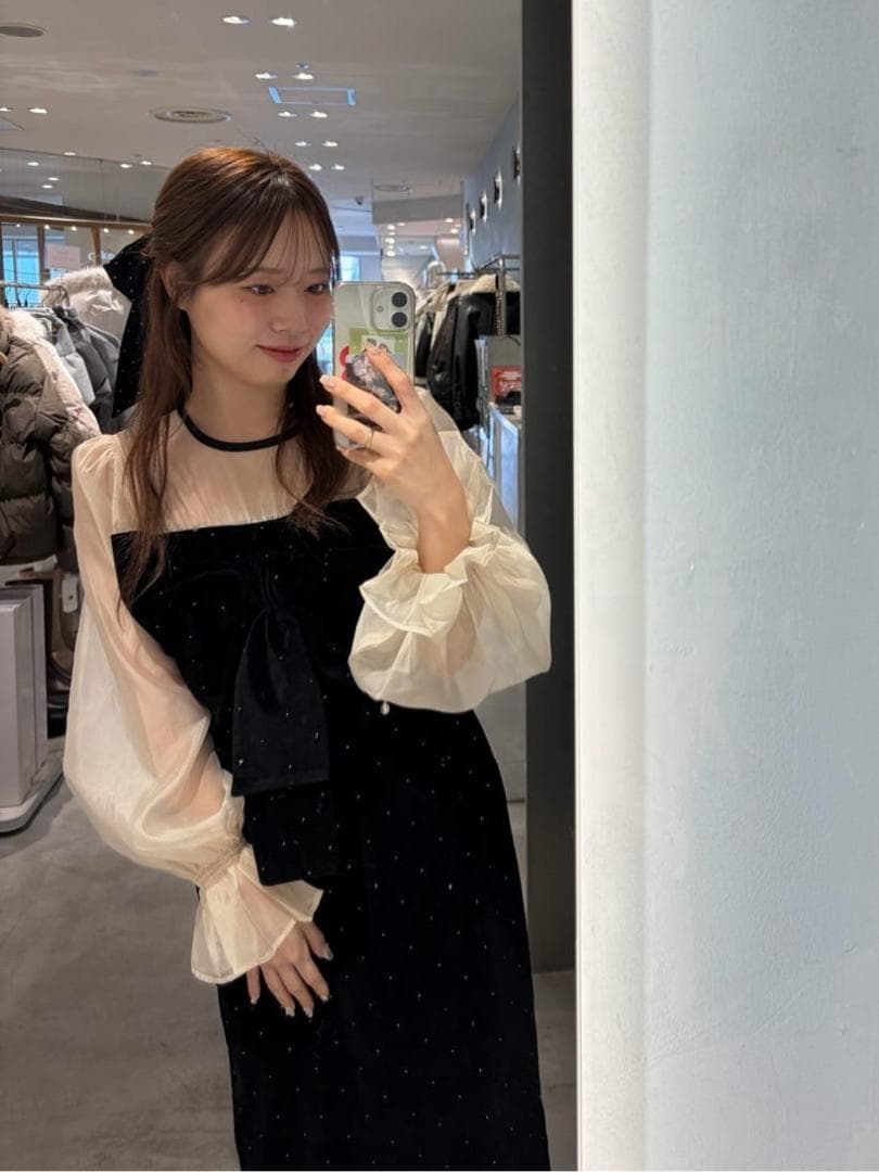 M オケージョン 配色シアーリボンベロアワンピース SALON by Chico