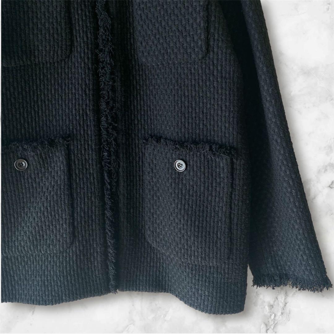 JOURNAL STANDARD ノーカラージャケット ツイード フリンジ 黒