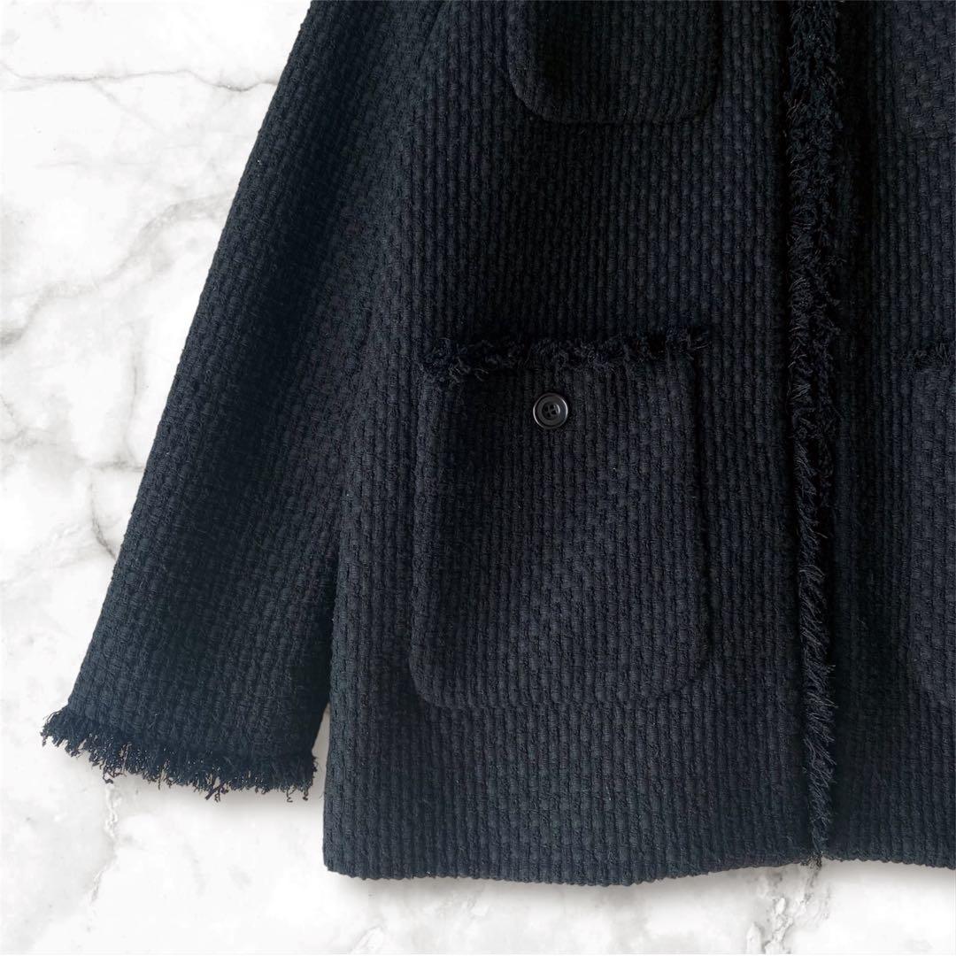 JOURNAL STANDARD ノーカラージャケット ツイード フリンジ 黒