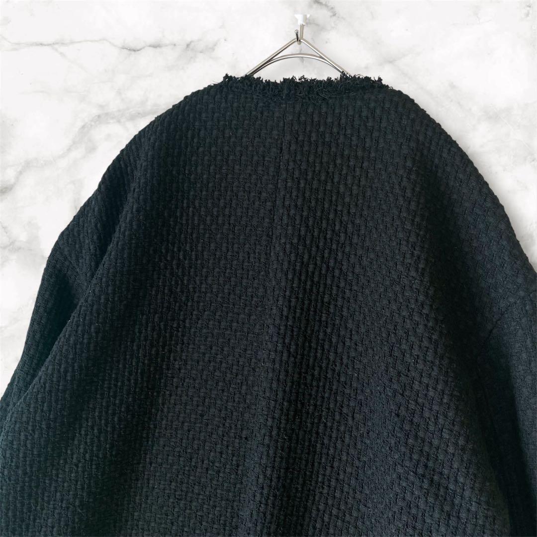 JOURNAL STANDARD ノーカラージャケット ツイード フリンジ 黒