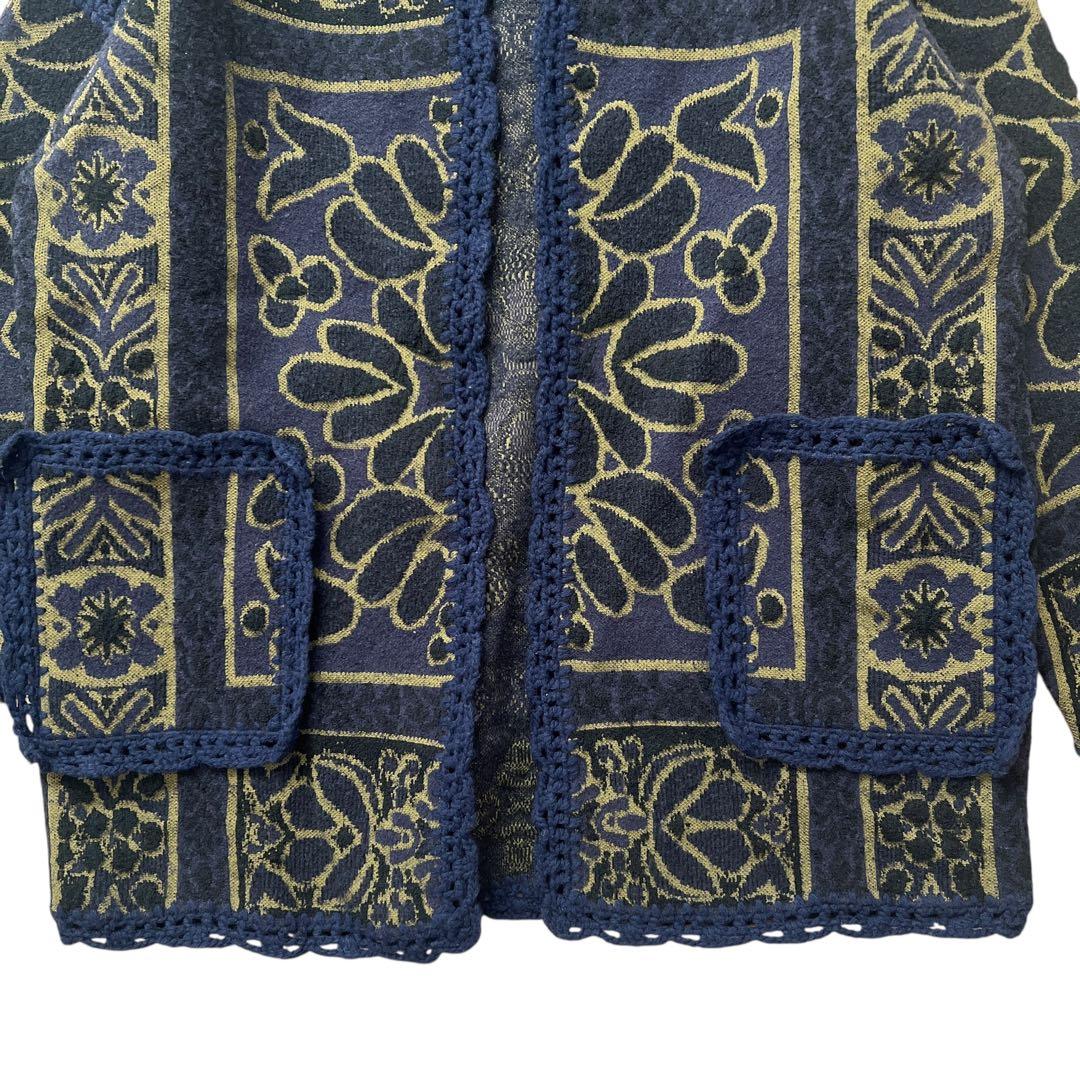 Ameri　RUG PATTERN KNIT JACKET　ネイビー