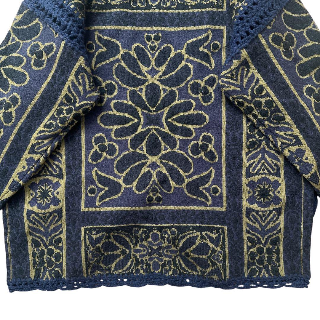 Ameri　RUG PATTERN KNIT JACKET　ネイビー