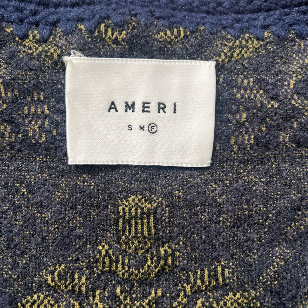 Ameri　RUG PATTERN KNIT JACKET　ネイビー