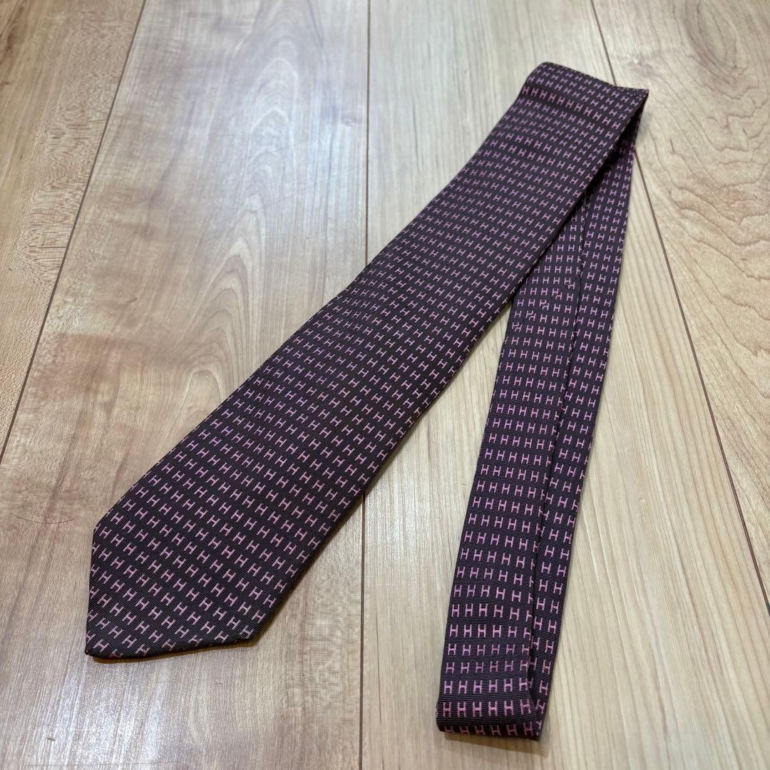 未使用 極美品 HERMES エルメス ネクタイ Hロゴ H柄 箱付き ③