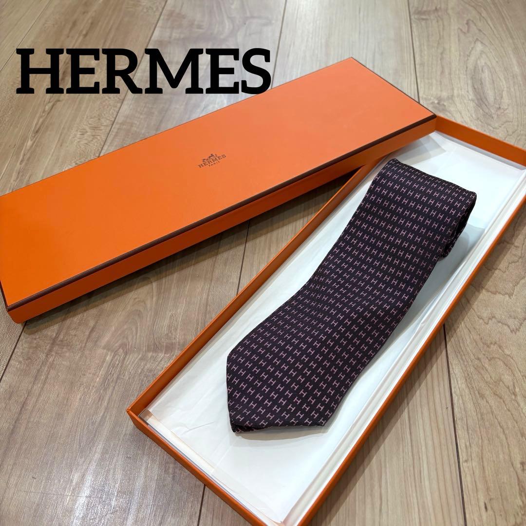 未使用 極美品 HERMES エルメス ネクタイ Hロゴ H柄 箱付き ③