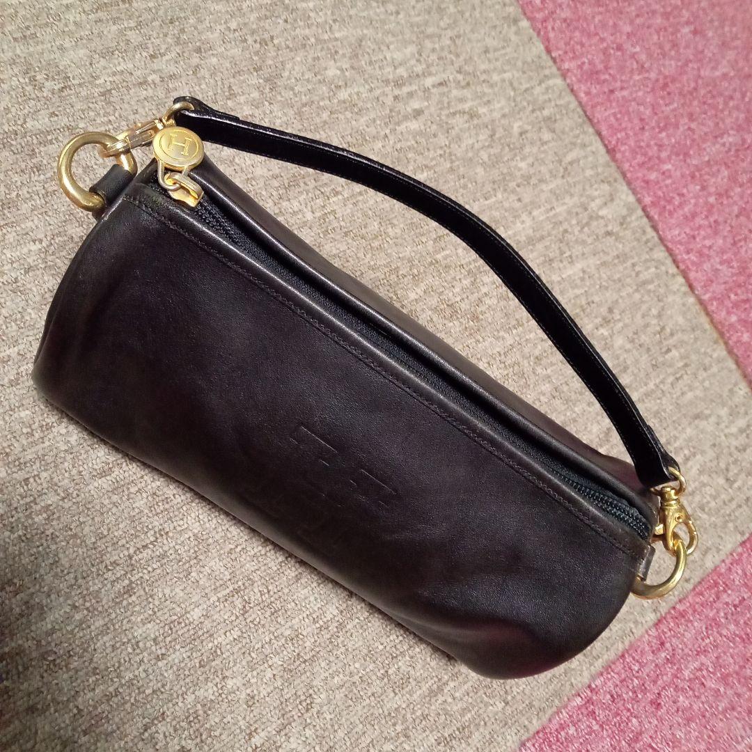 お値下げ中！ヒロフの黒レザー ドラム型ショルダーバッグ