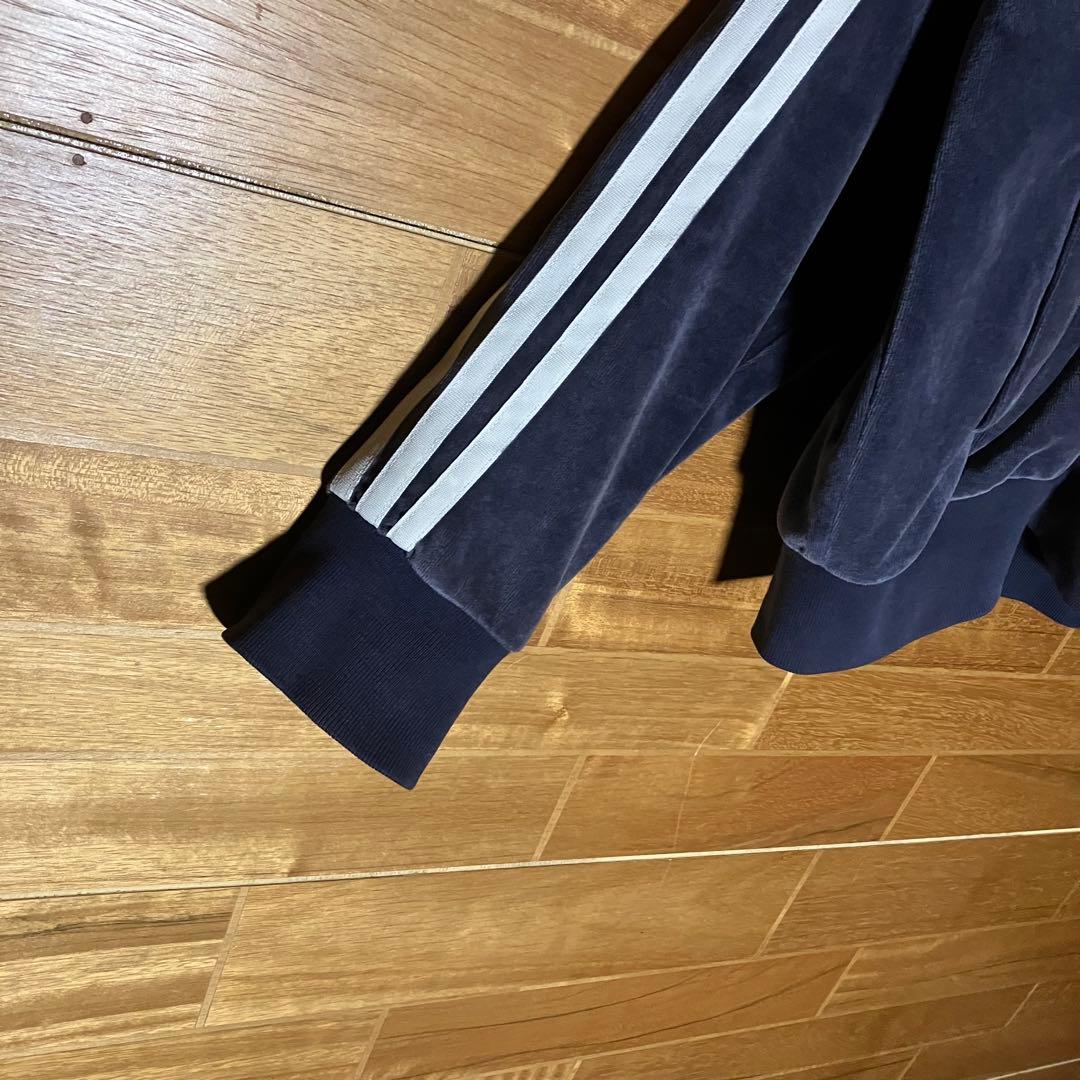 adidas ベロア　トラックジャケット　ジャージ　ネイビー　白　M〜L程