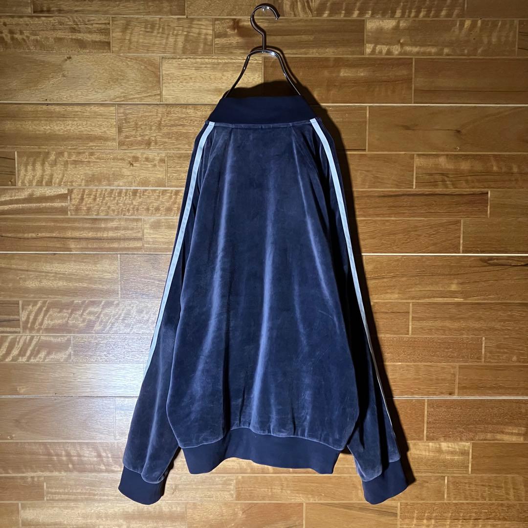 adidas ベロア　トラックジャケット　ジャージ　ネイビー　白　M〜L程