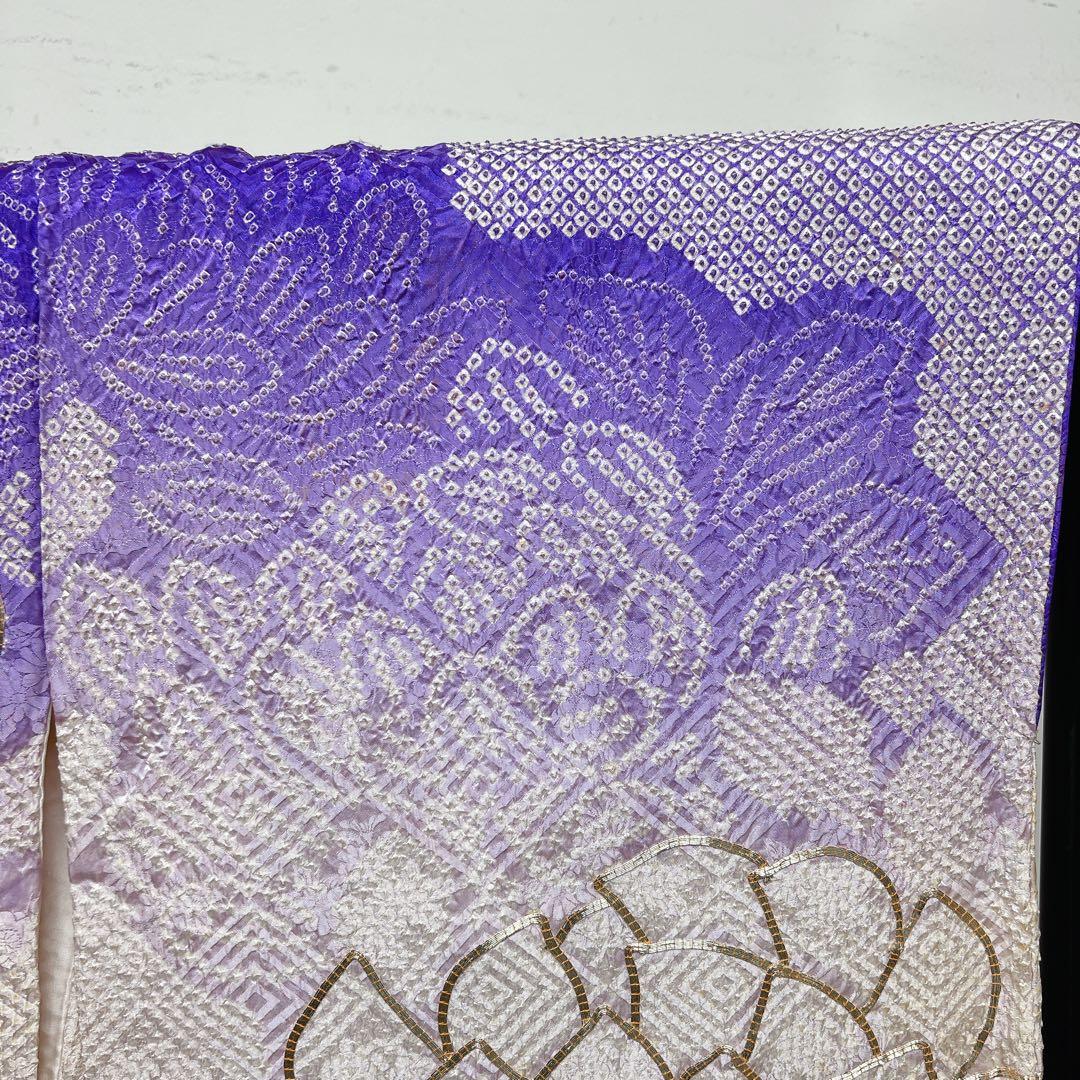 振袖　金駒刺繍　総絞り　菊　菱地紋　晴れの日　成人式　着物　013tz