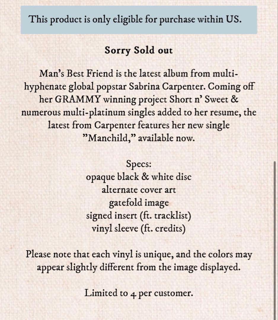 sabrina carpenter Man's Best FriendサインLP