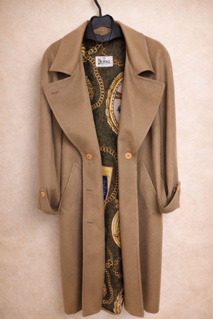 HERNO カシミヤ混 ベルテッドコート イタリア製 シルク　キャメル