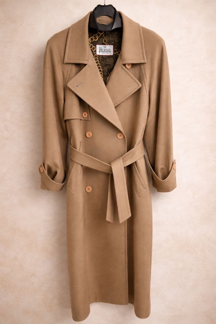 HERNO カシミヤ混 ベルテッドコート イタリア製 シルク　キャメル