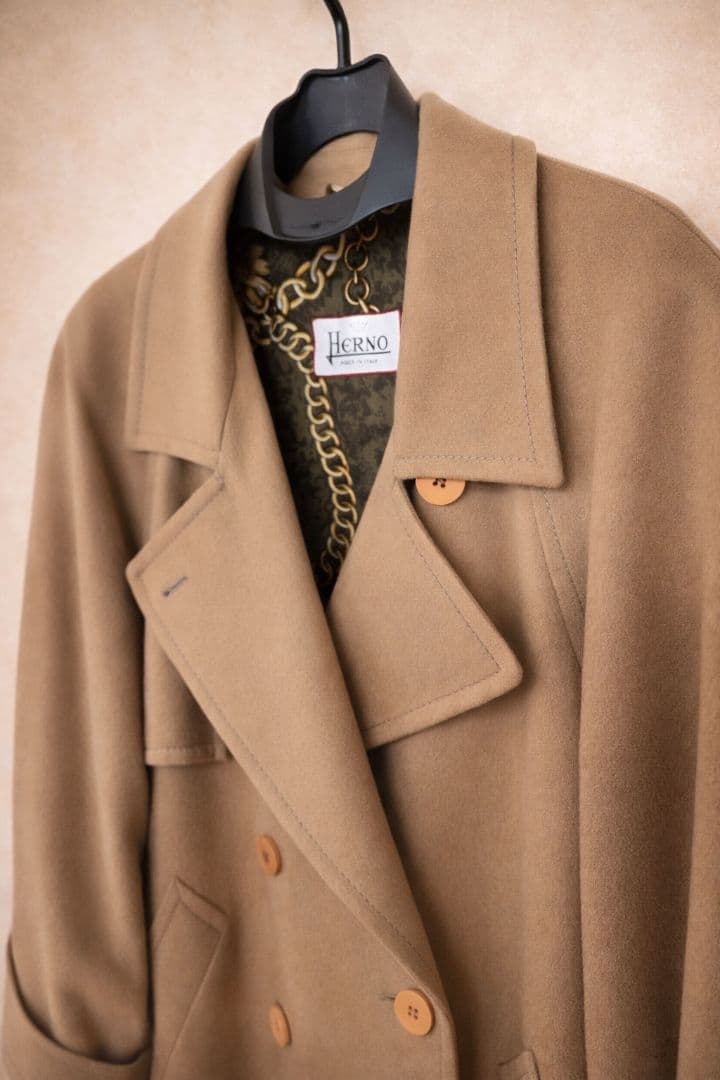 HERNO カシミヤ混 ベルテッドコート イタリア製 シルク　キャメル