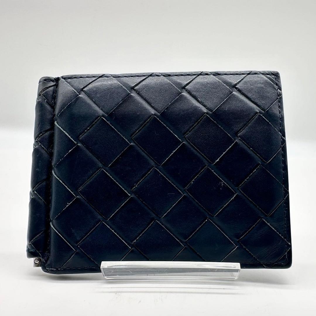 ボッテガヴェネタ マキシ　イントレチャート マネークリップ 二つ折り　ネイビー