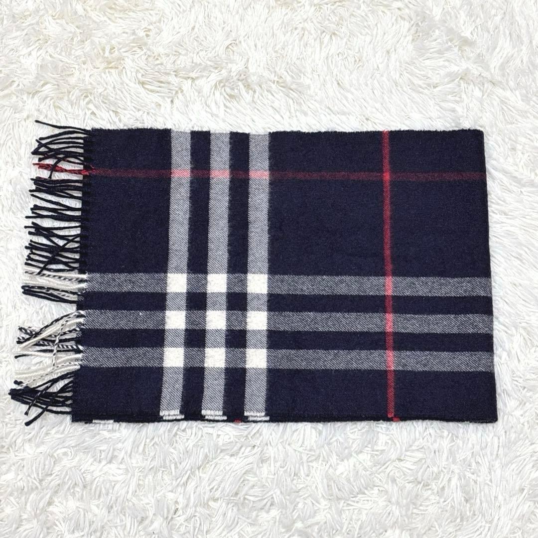現行☆BURBERRY バーバリー　カシミヤマフラー　チェック　ネイビー