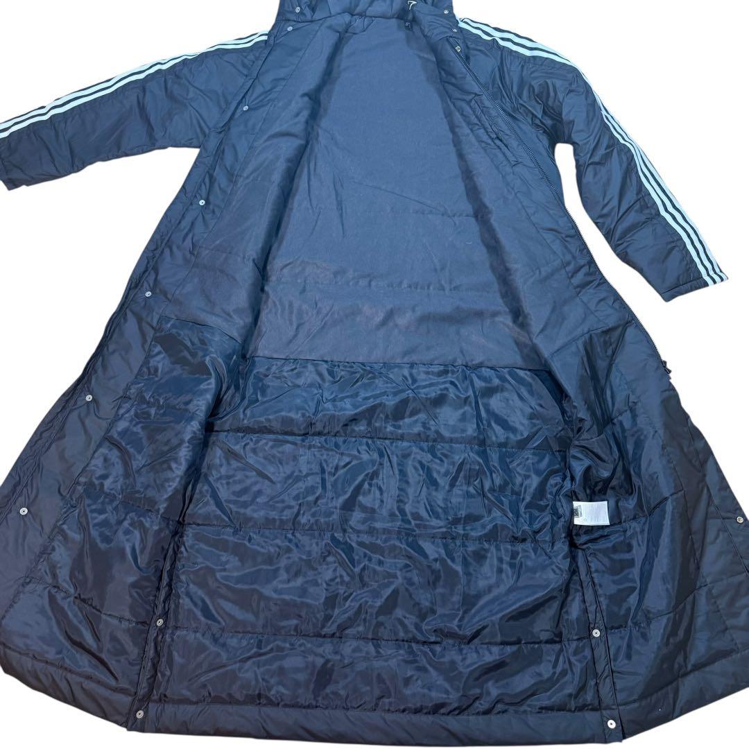 【新品タグ付】adidas ベンチコート XL 黒 中綿 ロング丈 3ストライプ