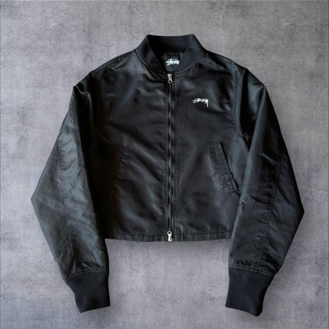 stussy ステューシー ショート丈ma-1ブラック ナイロンジャケット S