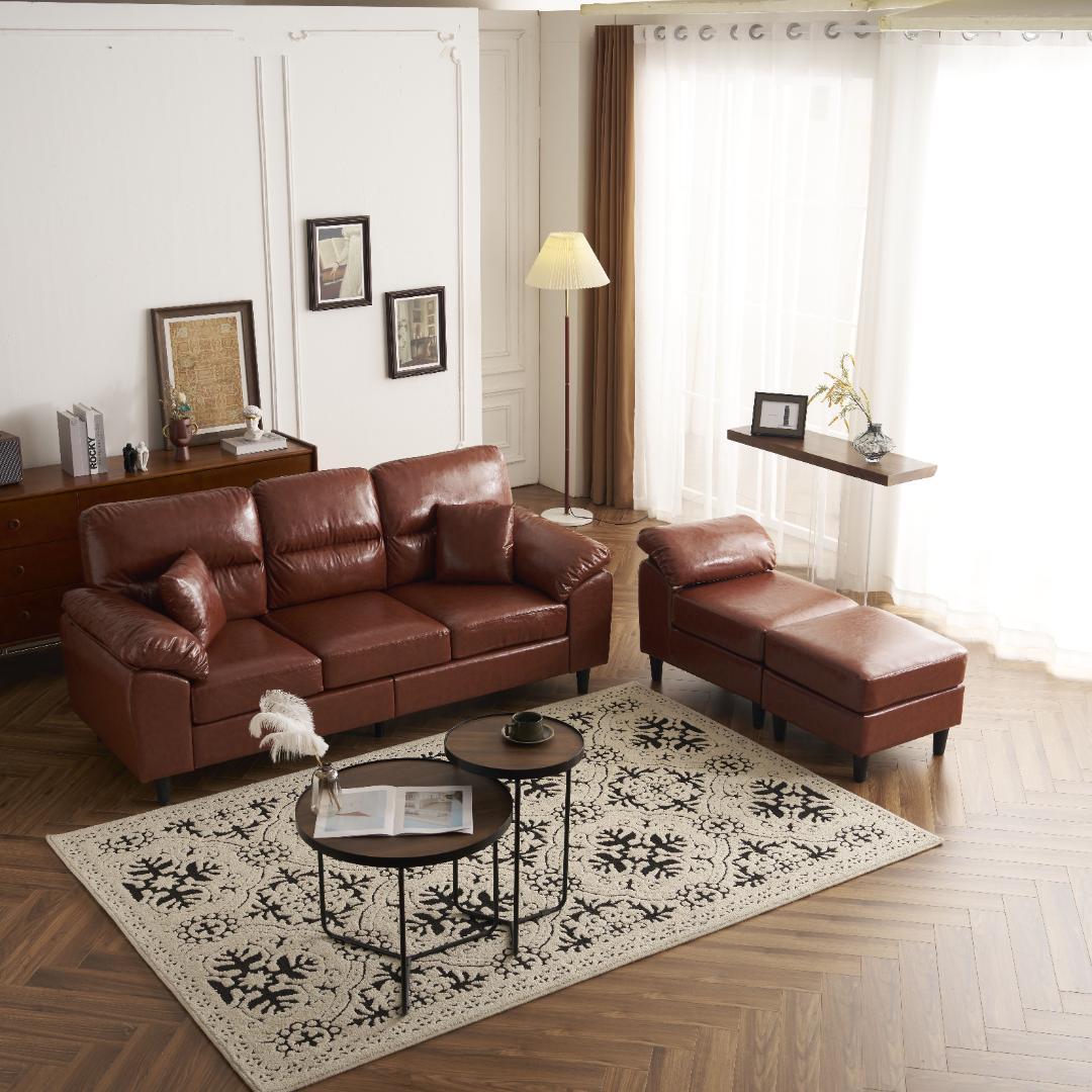 限定セール！ソファ　2-5人掛け　L字　クッション付き　肘付き　BROWN