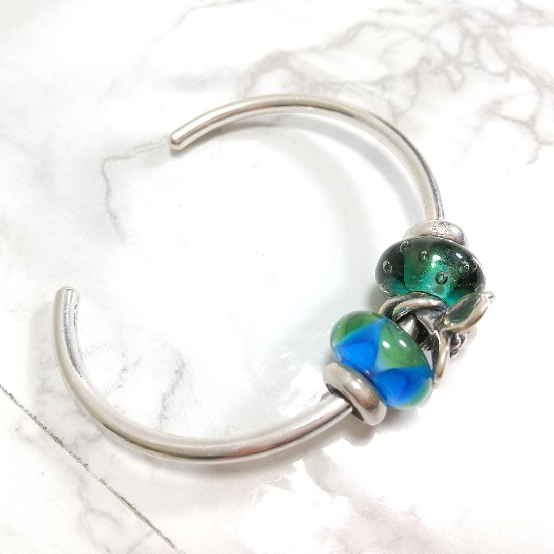 トロールビーズ　シルバー925バングル　スペーサー　花　リーフ　グリーン　セット