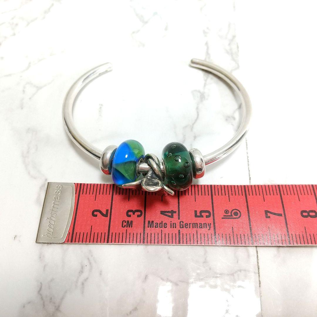 トロールビーズ　シルバー925バングル　スペーサー　花　リーフ　グリーン　セット