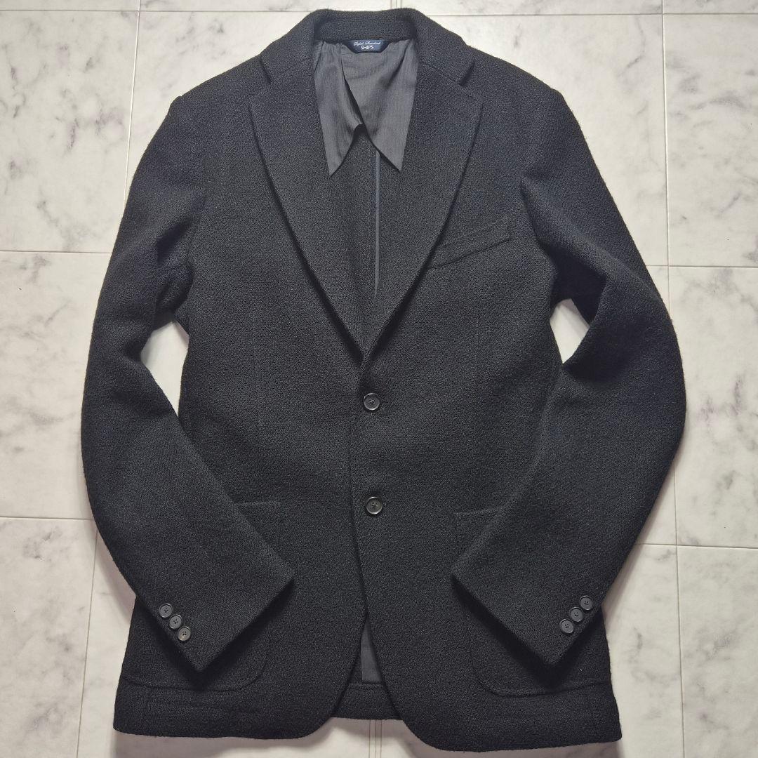 【美品 L】ハリスツイード シップス テーラードジャケット ウール 48 黒