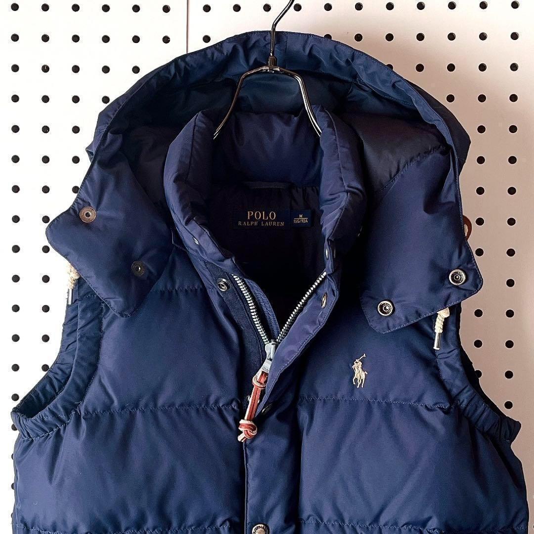 【美品】ポロラルフローレン☆ダウンベスト ポニー刺繍 紺ネイビー レディースM
